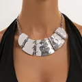 Collar llamativo geométrico martillado plateado exagerado estilo punk para mujer - Estilo de Patchwork Irregular (08052) / Plateado
