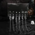 Gotisches Halloween Ohrring Set mit silbernen Totenköpfen Spinnen und Skeletten auf Karte - Vollskelett Ohrklemme Lange Kette Stil (06673)
