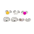 Een collectie van diverse kleurrijke strass open teenringen in zilverkleurige stijlen - Set van 7 (7494) / Zilver