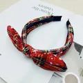 Serre-tête rouge à nœud écossais pour femme avec motif de Noël festif et bord large. - Serre-Tête Nœud / Lignes Jaunes Bleues