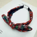 Serre-tête de Noël avec nœud à carreaux rouge et vert et motifs de flocons de neige - Serre-Tête Nœud / Cyan