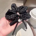 Eleganter schwarzer gepunkteter Haargummi mit Schleife und Perle im koreanischen Stil - Schleife-Stil / Schwarz