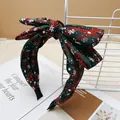 Christmas plaid bow headband with snowflake patterns for festive hair decoration - Cyan