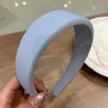 Elegant light blue wide headband hair accessory with ribbed fabric texture for women - Blue
