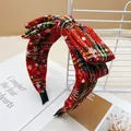 Elegant Christmas red plaid bow headband for women soft fabric holiday hair accessory - Yellow Green Lines