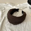 Classic retro pleated dark brown fabric wide headband for women with elegant texture - Dark Coffee