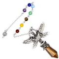 Detailansicht Erzengel Kristallpendel mit Tigerauge Stein und 7 Chakra Perlen - Tigerauge