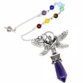 Detailansicht Amethyst Engel Kristallpendel mit sieben Chakra Perlen an Silberkette - Amethyst