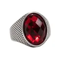 Gros plan d'une bague vintage en acier titane avec une grande pierre précieuse rouge - 6 / Jaspe Rouge