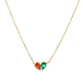 Elegant 14K gold plated necklace with a two-color zircon heart pendant for women - Orange and Green Heart Rhinestone Style (FX4806D1W1)