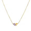Elegant heart pendant necklace with purple and yellow teardrop zircons, 14K gold plated - Purple and Yellow Heart Rhinestone Style (FX4806D1W2)