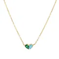 14K gold plated stainless steel necklace with green and blue pear zircon heart pendant - Dark Green and Light Blue Heart Rhinestone Style (FX4806D1W5)