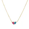 Two-tone heart pendant necklace with red and blue zircons in 14K gold plated steel - Red and Blue Heart Rhinestone Style (FX4806D1W7)