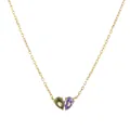 Gold PVD stainless steel necklace with green and purple pear-shaped heart pendant. - Olive Green and Light Purple Heart Rhinestone Style (FX4806D1W8)