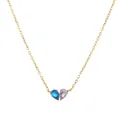 14K gold plated necklace featuring blue and lavender teardrop stones heart pendant - Dark Blue and Light Purple Heart Rhinestone Style (FX4806D1W9)