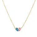 Stainless steel gold necklace featuring a heart pendant with blue and pink teardrop birthstones - Dark Blue and Light Pink Heart Rhinestone Style (FX4806D1W12)