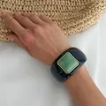 Close-up of retro chunky cuff bracelet with green marbled resin square inlay - Green Marble Square Style (3193)