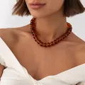 Bohemian resin beaded necklace with a warm amber blooming effect and stainless steel accents - Amber Necklace (7957)