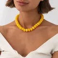Vibrant yellow resin beaded necklace with stainless steel accents in Bohemian style - Yellow Necklace (7957)