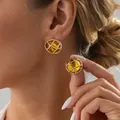 Vintage gouden mesh bol oorbellen met amber hars in een elegante paleisstijl look - Gouden Touw Mesh Gouden Bal Stijl (04065)