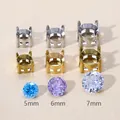 Titanium steel round zircon settings in 5mm 6mm 7mm sizes for DIY jewelry making - Round Style / 5mm / Steel
