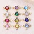 Set de 12 colores 5mm dijes de piedra de nacimiento redondos con dos lazos para joyas - Enero Rojo Granate (Circonia) / 5mm Redondo Doble Lazo / Dorado