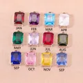 Set de colgantes rectangulares de circón 6x8mm en 12 colores para joyería artesanal - Circonia Granate de Enero / 1 Pieza / Color acero