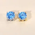 Colgantes redondos de circonita azul DIY con base de acero inoxidable oro y plata - Color acero / 5mm / Circonita Azul Mar