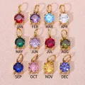 Colección de 12 dijes de piedra de nacimiento chapados en oro 18K, circonita 6mm DIY - Juego de 12 Meses (Con Anilla) / Dorado