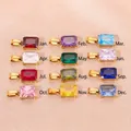Colección de 12 colgantes rectangulares de circonita con baño de oro de 18 quilates - Circonia Granate de Enero (Con Cierre de Fianza) / 1 Unidad/Paquete (6x8mm) / Dorado