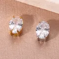 Elegantes colgantes de circón ovalados con engastes de acero inoxidable oro y plata - Circonia Blanco (Abril) / 8X10mm / Plateado