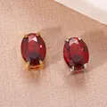 Elegante colgante de circón rojo ovalado con base de acero inoxidable oro y plata - Circonia Rojo Granate (Enero) / 6X8mm / Plateado