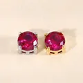 Colgante redondo de circonita roja con engaste de acero inoxidable para joyería DIY - Color acero / 5mm / Rojo rubí