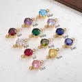 Colgantes de piedra de nacimiento redonda de 5mm con doble lazo para joyas DIY 12 colores - Marzo Aguamarina (Circonia) / 6mm Redondo Doble Lazo / Dorado