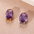 Elegantes colgantes ovalados de circonita púrpura en acero inoxidable oro y plata - Circonia Rojo Púrpura (Febrero) / 6X8mm / Plateado