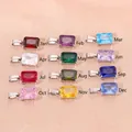 Selección de 12 colgantes de circonio rectangulares de 6x8mm para joyería DIY - Estilo Circonia Granate de Enero (Con Cierre de Fianza) / 1 Pieza / Color acero