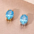 Elegante ciondolo ovale con zirconia blu e montatura a griffe in acciaio inossidabile - Zirconia Acquamarina (Marzo) / 6x8mm / Argento