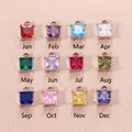 Colgantes de piedra de nacimiento cuadrados para joyería DIY en doce colores - Enero Rojo Granate (Circonia) / 4x4mm / Color acero