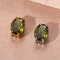 Eleganti pendenti con zirconi ovali verde oliva e castoni in acciaio inossidabile oro e argento - Zirconia Verde Peridoto (Agosto) / 6x8mm / Argento