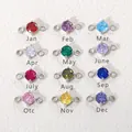 Connettori rotondi da 5mm in acciaio inox con pietre natali per creazione gioielli fai da te - Zirconia Bianca di Aprile / 4mm Tondo Doppia Asola / Colore acciaio