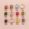 Colgantes de circonita cuadrados bañados en oro 18K para joyería DIY - Circonia Rojo Granate de Enero / 4x4mm / Dorado