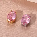 Ciondoli ovali in zircone rosa con castoni in acciaio inossidabile oro e argento per collana - Zirconia Rosa (Ottobre) / 6x8mm / Argento