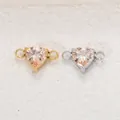 Hartvormige zirkonia rvs connectoren met dubbele ring voor het zelf maken van mooie sieraden - 5*5 Staalkleur Zetting / 5*5mm Hart Champagne Zirconia