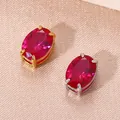 Ciondoli ovali con zirconi rossi e montatura in acciaio inossidabile oro e argento. - Corindone Rosso (Luglio) / 6x8mm / Argento