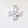 Clover zircon pendant with silver stainless steel setting for DIY jewelry - White Zirconia / Silver