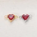 Rode hart zirkonia bedels in goud en zilver roestvrij staal voor doe-het-zelf sieraden - 5*5 Staalkleur Zetting / Januari Granaatrode Zirconia