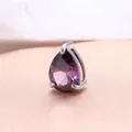 Elegante colgante de circonita púrpura en forma de pera en acero de titanio plateado. - Piedra de Nacimiento de Febrero (Púrpura) / Colgante 6x8mm / Color acero