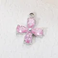 Pink clover zircon pendant charm in stainless steel for DIY jewelry making - Pink Zirconia / Silver