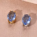 Coppia di ciondoli ovali in zircone blu con montature in acciaio inossidabile oro e argento - Blu Tanzanite (Dicembre) / 6*8mm / Argento