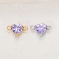 Paarse hartvormige zirkonia bedeltjes met dubbele ringen in goud en zilver afwerking - 5*5 Staalkleur Zetting / Juni Kleurveranderende Blauwe Zirconia